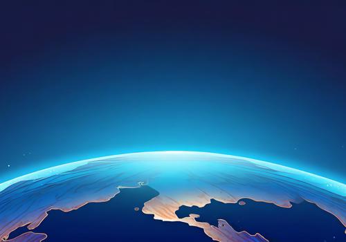 A stylized view of Earth from space, with a glowing horizon and small stars.